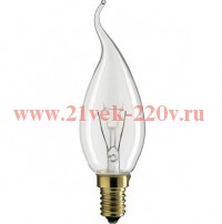 Лампа накаливания DECOR С35 FLAME CL 40W E14 (230V) FOTON_LIGHTING свеча на ветру прозрачная