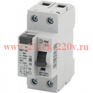 Выключатель дифференциального тока (УЗО) 1P+N 80А 30мА ВД1-63 Pro NO-902-55 ЭРА Б0031894