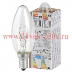 Лампа накаливания ДС 60-230-Е14 60Вт свеча (B36) 230В Е14 ЭРА Б0039126