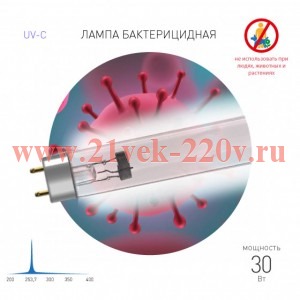 ЭРА UV-С ДБ 30 Т8 G13 Бактерицидная ультрафиолетовая лампа T8/30W (25/700)