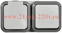 Блок (розетка 2П+3 и 1-клавишный выключатель) горизонтальный 16А IP55 TS242 TORS IEK белый
