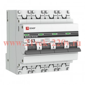 Автоматический выключатель 4P 40А (C) 4,5kA ВА 47-63 EKF PROxima (автомат)