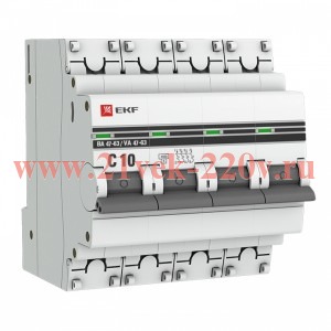 Автоматический выключатель 4P 10А (C) 4,5kA ВА 47-63 EKF PROxima (автомат)