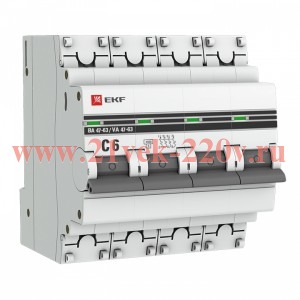 Автоматический выключатель 4P 6А (C) 4,5kA ВА 47-63 EKF PROxima (автомат)