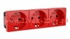 Розетка силовая тройная 3x2Р+Е со шторками DKC Viva 6 модулей красная