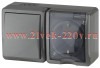 Блок розетка+выключатель IP54 16A(10AX)-250В открытой установки Эра Эксперт, серый 11-7401-03