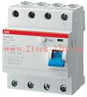 УЗО ABB F204 AC-25/0,03 4-х полюсное тип AC 25A 30mA 4 модуля