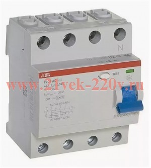 УЗО ABB F204 AC-100/0,03 4-х полюсное тип AC 100A 30mA 4 модуля