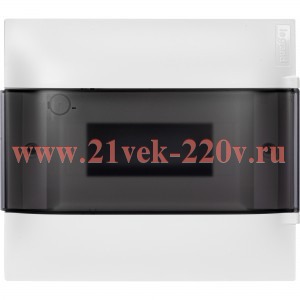 Пластиковый щиток Practibox S встраиваемый 1X8м с шинами N+PE дымчатая дверь