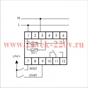 Реле времени PCS-516 (многофункц. (вход: START/RESET) 230В 8А 1перекл. IP20 монтаж на DIN-рейке)