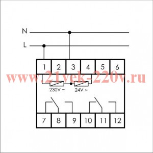 Реле времени PCR-515 0.1с - 24дн., 8А, 2NO/NC, задержка включения