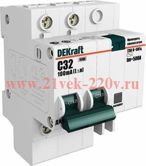 Дифференциальный автоматический выключатель 2Р 32А 30мА тип AC х-ка С ДИФ-101 4,5кА DEKraft 15006DEK