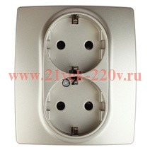 Розетка 2X2P+E Schuko со шторками 16A-250В IP20 Эра 12, шампань 12-2104-04