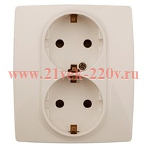 Розетка 2X2P+E Schuko со шторками 16A-250В IP20 Эра 12, слоновая кость 12-2104-02 (бежевый)