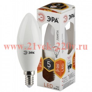 Лампа светодиодная B35-5w-827-E14 свеча 400лм ЭРА Б0018871