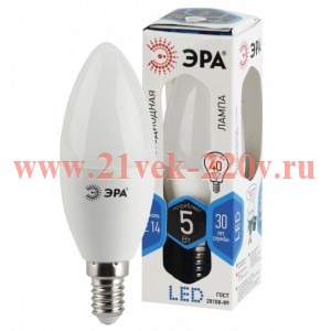 Лампа светодиодная B35-5w-840-E14 свеча 400лм ЭРА Б0018872