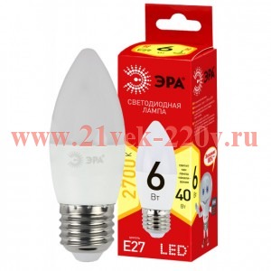 Лампа светодиодная smd B35-6w-827-E27_eco ЭРА Б0020620