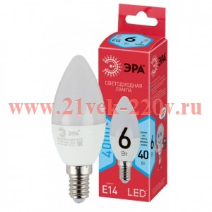 Лампа светодиодная smd B35-6w-840-E14_eco ЭРА Б0020619
