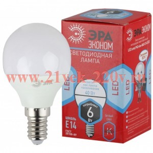 Лампа светодиодная smd Р45-6w-840-E14_eco ЭРА Б0019077/Б0020628