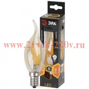 Лампа светодиодная F-LED BXS-5w-827-E14 gold 5Вт свеча на ветру 2700К тепл. бел. E14 465лм 170-265В