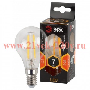 Лампа филаментная светодиодная шарик ЭРА F-LED P45-7W-827-E14 filament теплый свет 576603