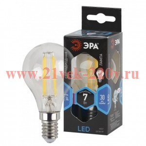 Лампа филаментная светодиодная шарик ЭРА F-LED P45-7W-840-E14 frost filament белый свет 576658