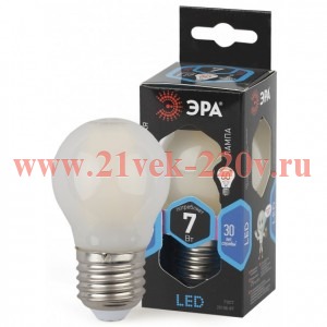 Лампа филаментная светодиодная шарик ЭРА F-LED P45-7W-840-E27 frost filament белый свет 576672