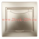 Розетка 2P+E Schuko с крышкой 16А 250В IP20 Intro Plano, шампань 1-203-04