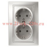 Розетка 2х2P+E Schuko 16А 250В IP20 Intro Plano, алюминий 1-205-03