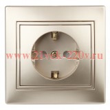 Розетка 2P+E Schuko со шторками 16А 250В IP20 Intro Plano, шампань 1-206-04