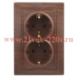 Розетка 2х2P+E Schuko 16А 250В IP20 Intro Plano, венге 1-205-10