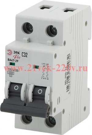 Автоматический выключатель ВА47-29 2Р 32А 4,5кА характеристика C ЭРА Pro (NO-900-31) (автомат)