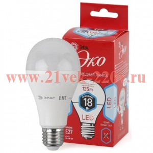 Лампа светодиодная ECO LED A65-18W-840-E27 ЭРА Б0031708
