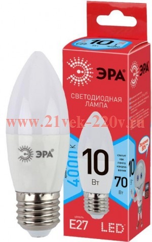 Лампа светодиодная ECO LED B35-10W-840-E27 (диод свеча 10Вт нейтр. E27) ЭРА Б0032965