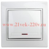 Intro 1Э-102-01 Выключатель с подсветкой, 10А-250В, СУ, б.л., Plano, белый (10/200/2400)