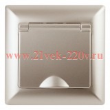 Розетка 2Р+Е Schuko с крышкой 16А-250В Intro Solo, шампань 4-203-04