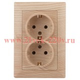 Розетка 2х2Р+Е Schuko 16А-250В Intro Solo, сосна 4-205-11