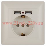 Розетка 2P+E Schuko со шторками 16А-250В + 2хUSB Intro Solo, слоновая кость 4-410-02 (бежевый)