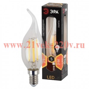 ЭРА F-LED BXS-5W-827-E14 (филамент, свеча на ветру, 5Вт, тепл, E14)
