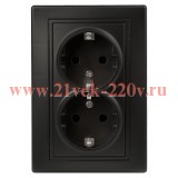 Розетка 2х2P+E Schuko 16А 250В IP20 Intro Plano, антрацит 1-205-05