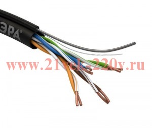 Кабель витая пара U/UTP кат.5e 4х2х24AWG solid CU PE OUTDOOR трос черн. (уп.305м) Эра Б0044432