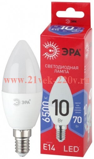 Лампа светодиодная ECO LED B35-10W-865-E14 R (диод свеча 10Вт холодн. E14) (10/100/3500) ЭРА Б004533