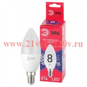 Лампа светодиодная B35-8W-865-E14 R (диод свеча 8Вт хол E14) (10/100/3500) ЭРА Б0045341