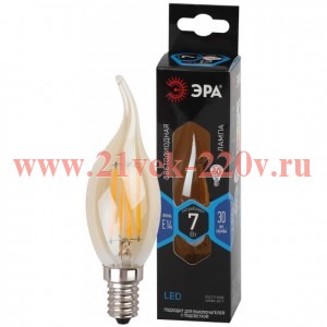 ЭРА F-LED BXS-7W-840-E14 gold (филамент, свеча на ветру золот, 7Вт, нетр, E14