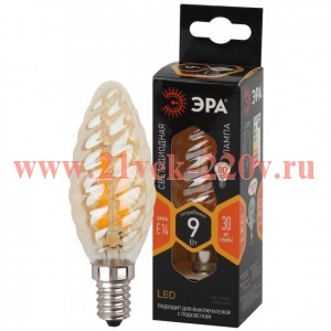 ЭРА F-LED BTW-9W-827-E14 gold (филамент, свеча витая золот., 9Вт, тепл, E14)