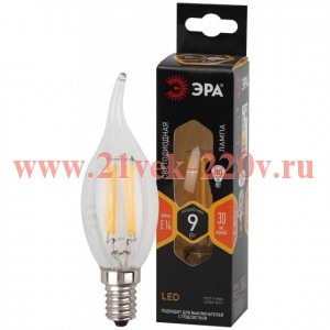 ЭРА F-LED BXS-9W-827-E14 (филамент, свеча на ветру, 9Вт, тепл, E14)