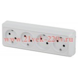 Intro РозеткаQuadro 2-207-01 четырехместная 4х2P, 16А-250В, IP20, открытой установки, белый