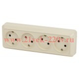 Intro РозеткаQuadro 2-207-02 четырехместная 4х2P, 16А-250В, IP20, открытой установки, слоновая кость