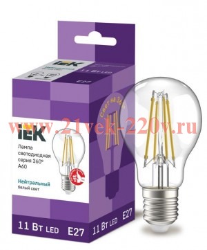 Лампа LED A60 груша прозрачная 11Вт 230В 4000К E27 серия 360° IEK 615517