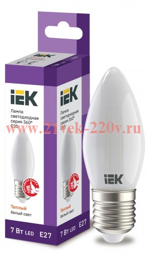 Лампа LED C35 свеча матовая 7Вт 230В 4000К E14 серия 360° IEK 616354